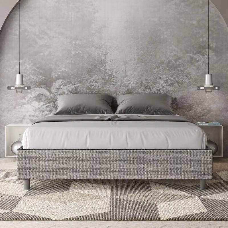 Letto Sommier Matrimoniale Ityhome con Contenitore e Base Lift Up in Tessuto Grigio L/P/H: 160 x 200 x 39 cm – 2