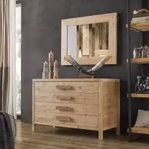Comò Sira KIVIO in legno massiccio di abete laccato beige L: 120 cm, P: 55 cm, H: 80 cm