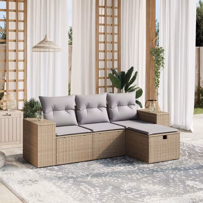 Maison Exclusive - Set Divano da Giardino 4 pz con Cuscini Beige Misto Polyrattan