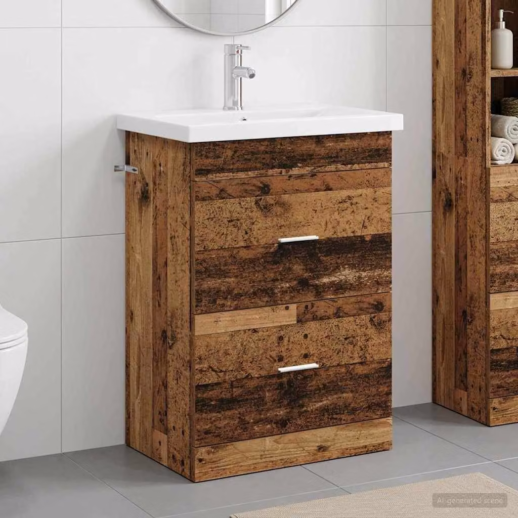 Set di mobili per il bagno vidaXL in legno marrone con cassetti e ante, L: 61 cm, P: 40 cm, H: 84,5 cm