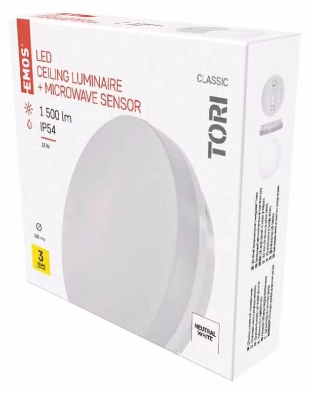 EMOS Apparecchio LED con sensore di movimento TORI 22 cm, 15 W, bianco neutro, IP54, ZM4328