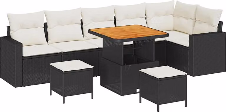 Set Divano da Giardino 9 pcs Nero polyrattan