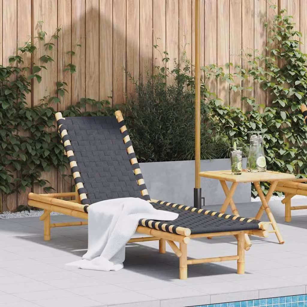 vidaXL Lettino Prendisole in Legno Trattato con Tessuto Textilene Nero e Marrone, Poggiatesta Regolabile, L 200 x P 55 x H 30 cm