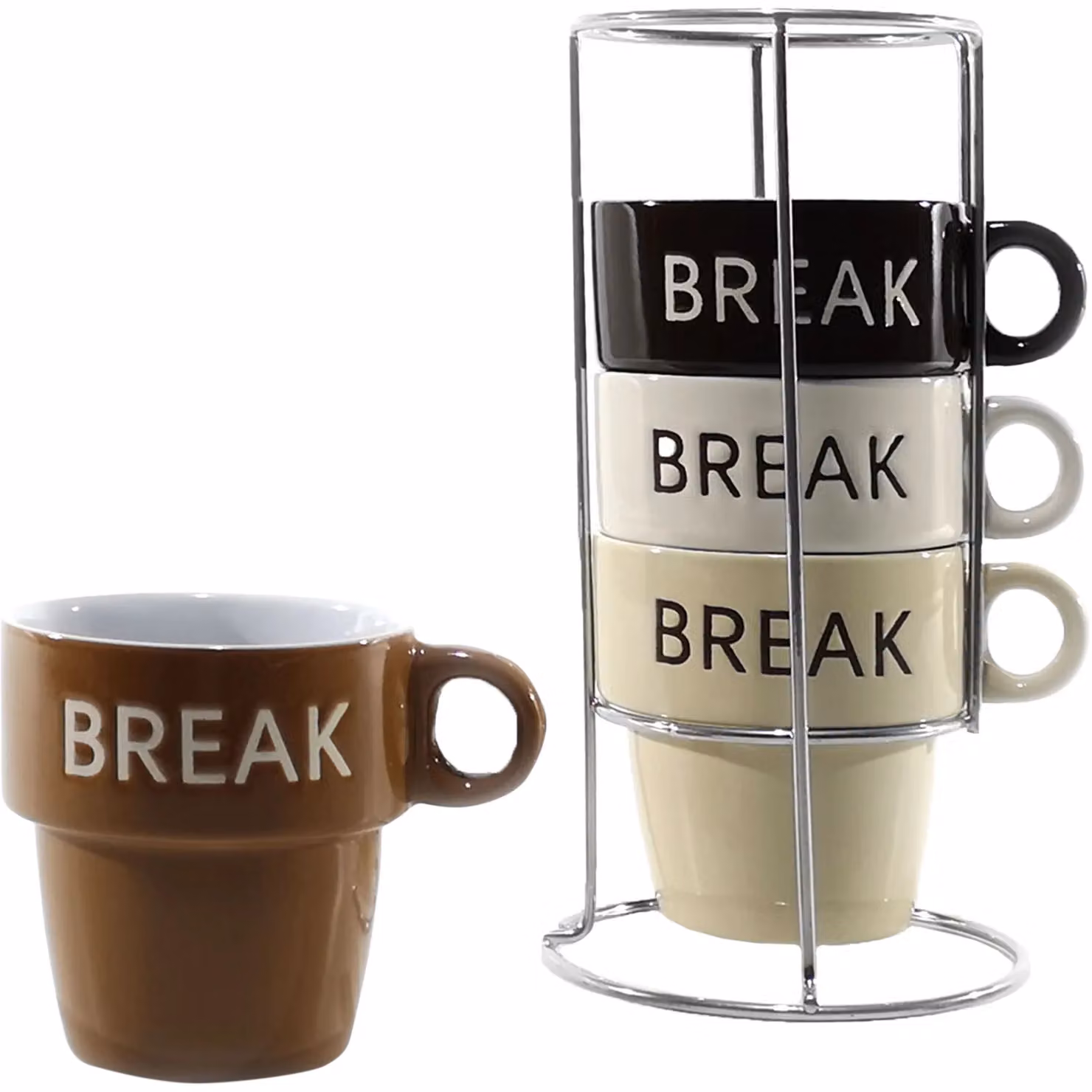 GUSTO CASA - Set di 4 Tazze da Tè in Stoneware con Stand, Multicolore, 23 cl