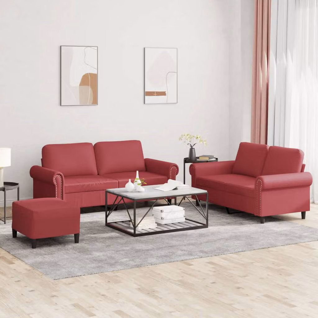Set di divani 3 pezzi vidaXL in similpelle rossa con cuscini per il tuo soggiorno moderno