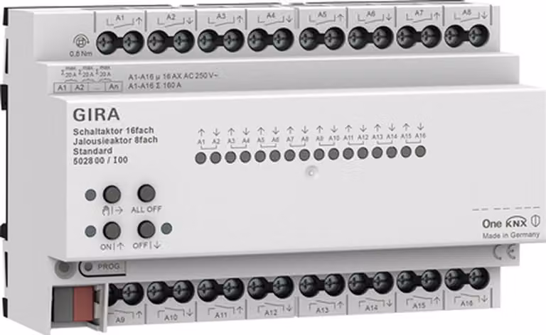 Gira KNX Secure Standard Attuatore di commutazione 16 volte Attuatore per tapparelle 8 volte 16 A, 1 pz.