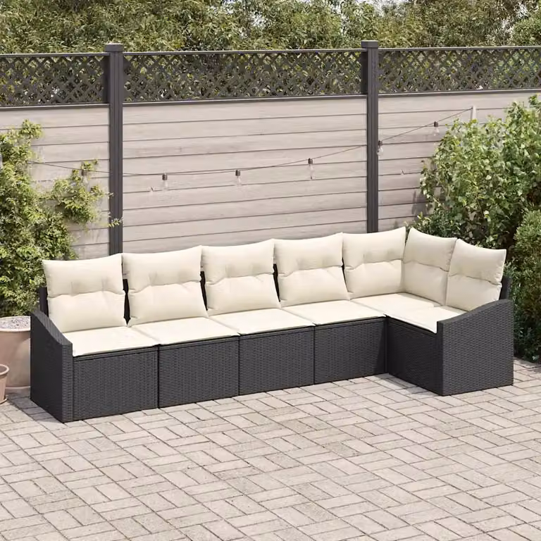 Set Divano da Giardino a L vidaXL in Polyrattan con Cuscini Nero e Bianco