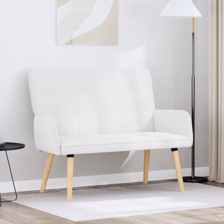 vidaXL Divano a 2 Posti in Tessuto Bianco e Marrone, Design Minimalista, L/P/H: 115 x 61 x 87 cm