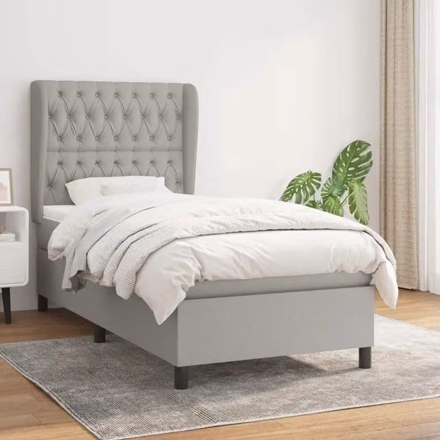 Letto Ibrido vidaXL con Giroletto a Molle e Materasso in Tessuto Grigio e Bianco L/P/H: 90 x 190 x 128 cm