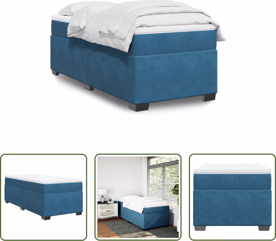 The Living Store Letto a molle con materasso blu scuro 80x200 cm in velluto