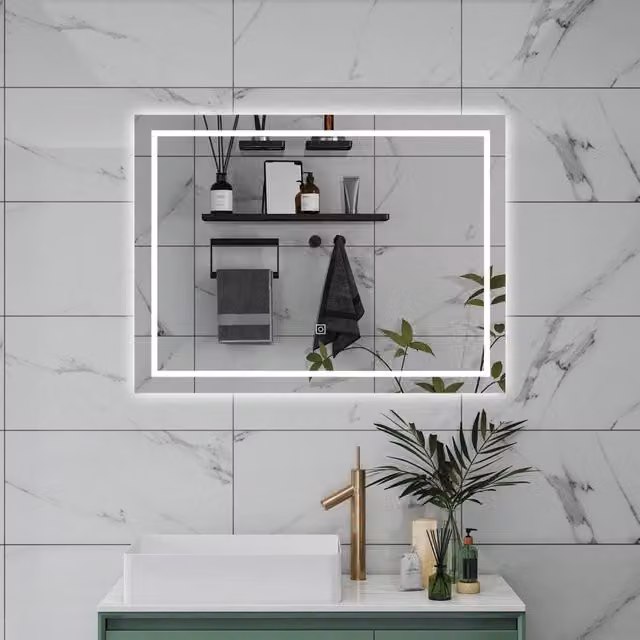 Specchio da bagno AICA rettangolare con luce LED dimmerabile, interruttore touch e funzione antiappannamento, L: 80 cm, H: 60 cm
