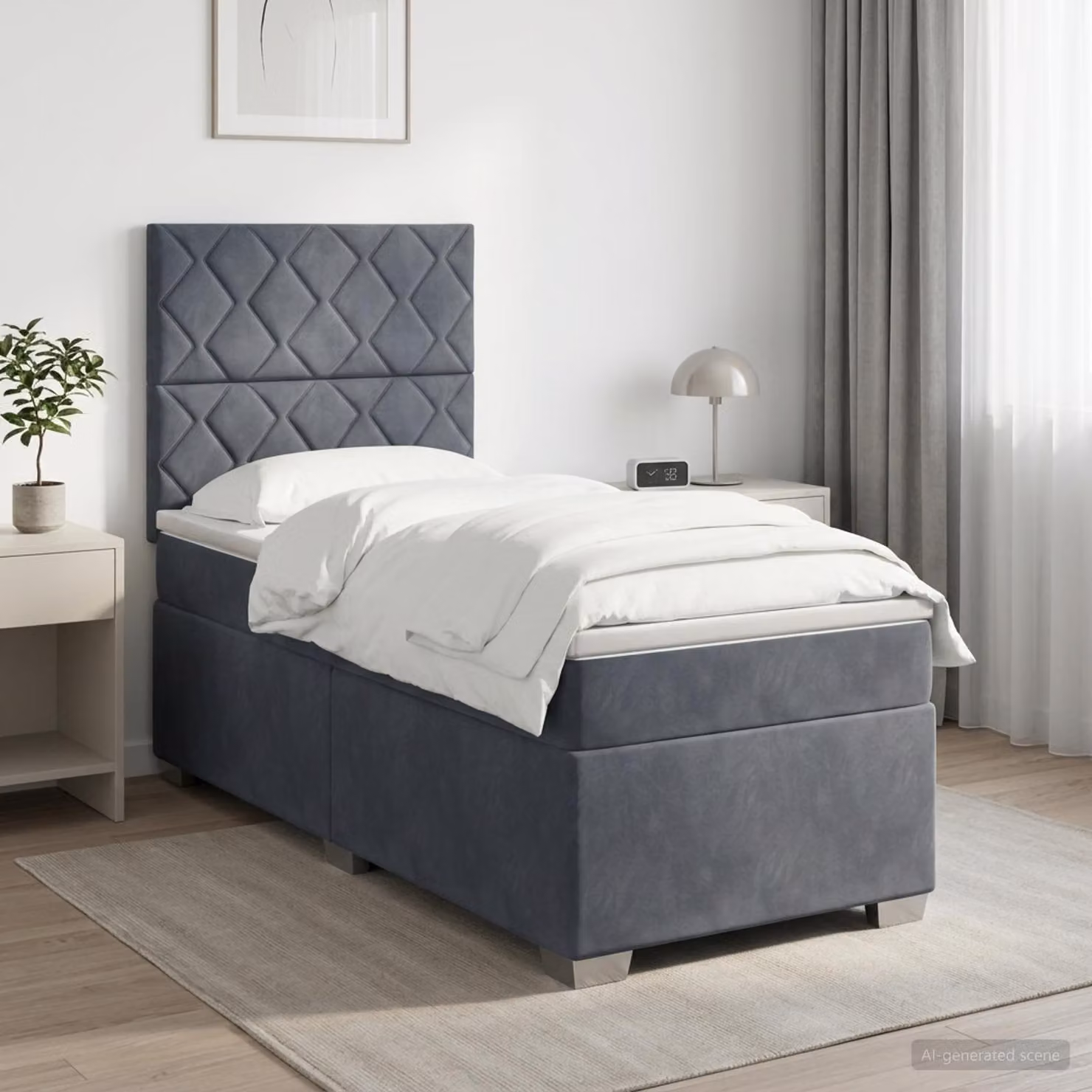 Letto box spring con materasso vidaXL in velluto grigio scuro, L 90 cm x P 200 cm