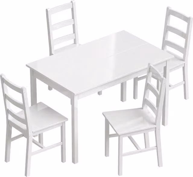 Set da Pranzo HOMCOM in Legno di Pino Bianco, Tavolo Rettangolare e 4 Sedie per 4 Persone