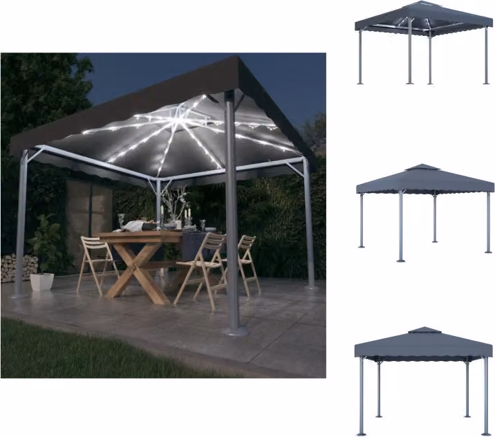 vidaXL Padiglione con catena luminosa a LED 300x300 cm in alluminio antracite - Padiglioni e tende da festa