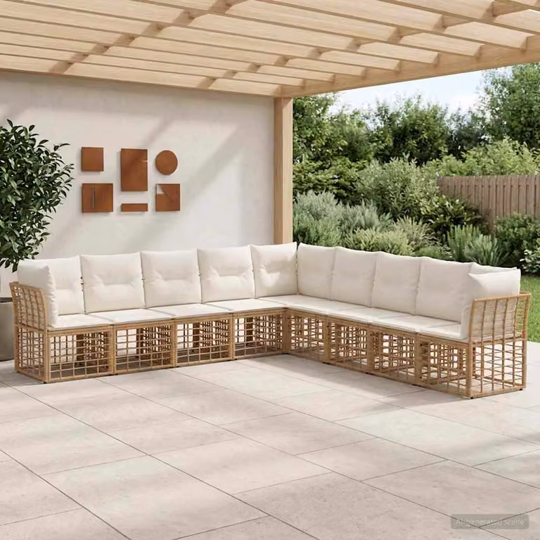 Set di divani da esterno a L vidaXL in stile moderno con struttura in metallo e cuscini inclusi, colore beige e marrone