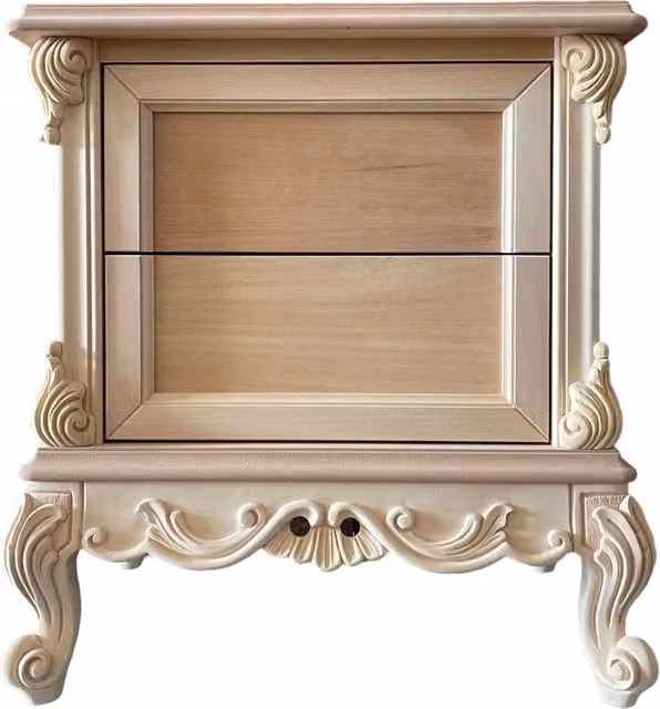 Comodino classico barocco con 2 cassetti in legno di faggio non trattato Mobili 2G L/P/H: 55 x 37 x 60 cm – 1
