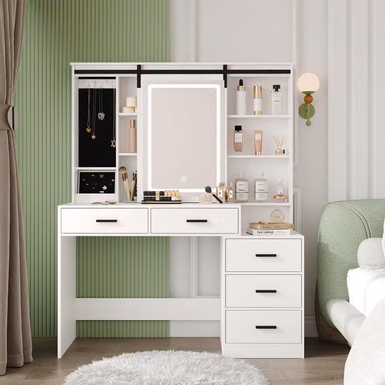 Tavolino da trucco - Comodino da trucco - Specchiera da trucco - Tavolino da toeletta - Tavolino espositivo - Illuminazione LED regolabile