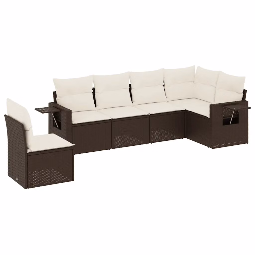 Set Divano da Giardino vidaXL 6 pz a Forma a L in Polyrattan Marrone con Cuscini Imbottiti e Rivestimenti Rimovibili – 2