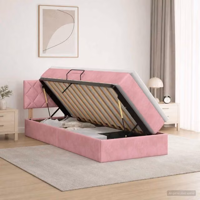 Letto con Contenitore con testiera Rosa 90 x 200 cm Velluto 3458846