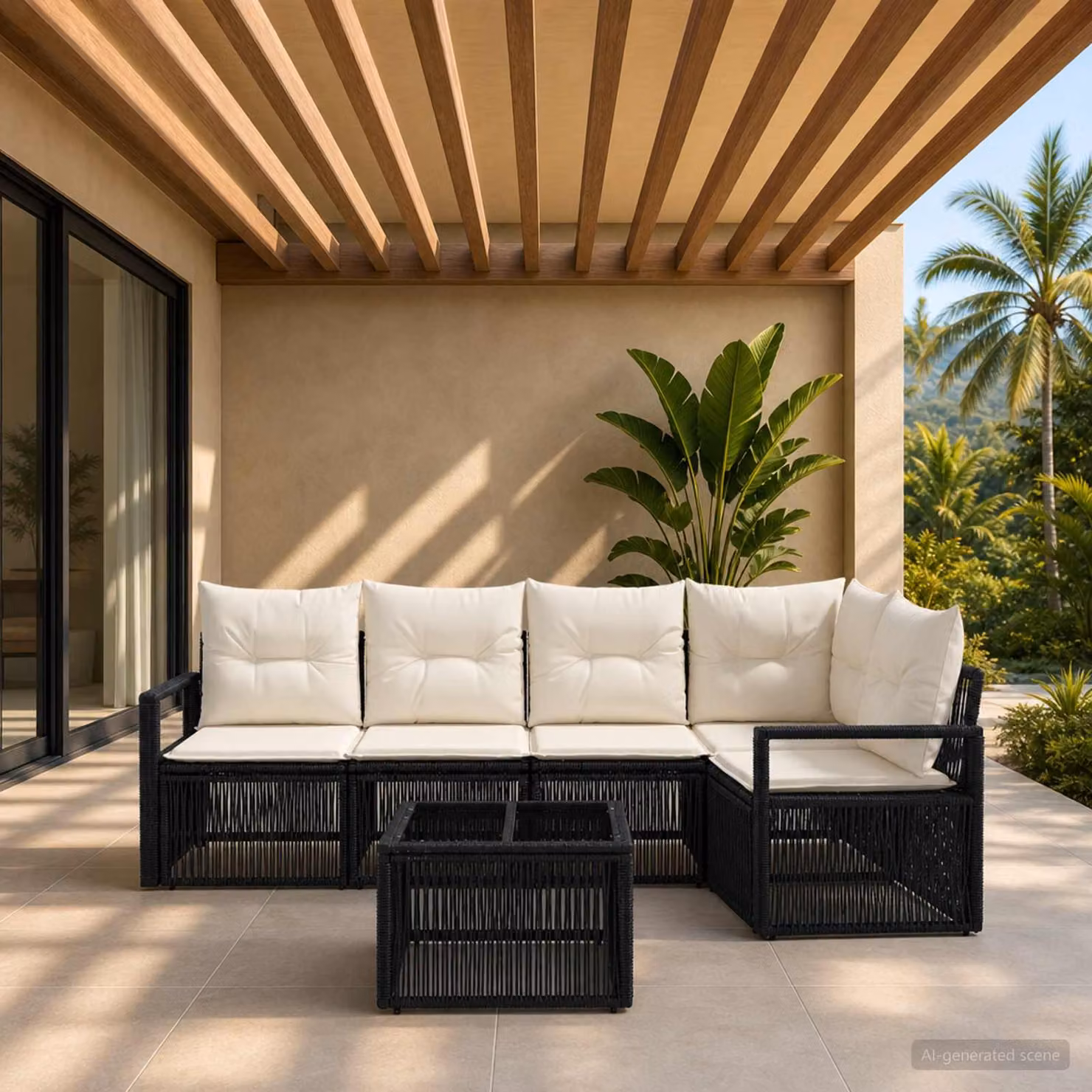 Set Divano da Giardino vidaXL 6 pz Moderno a L con Tavolino, Colore Nero