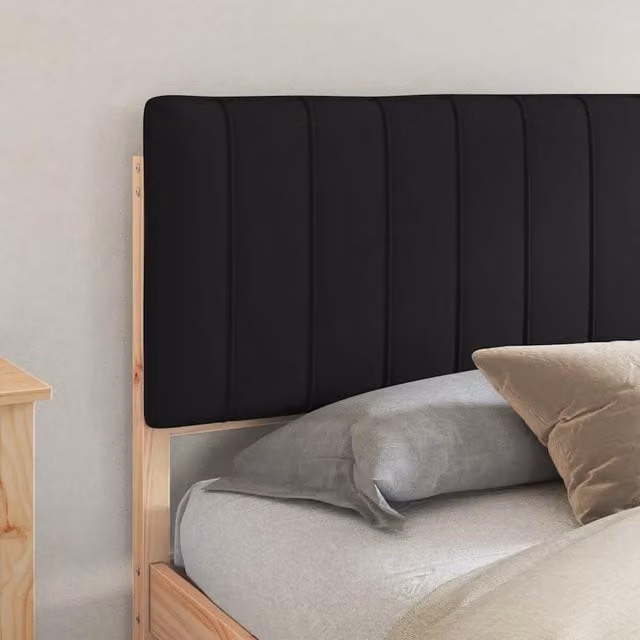 Letto matrimoniale | Letto per adulti | Letto con Testiera Rivestita Nero 180 x 200 cm
