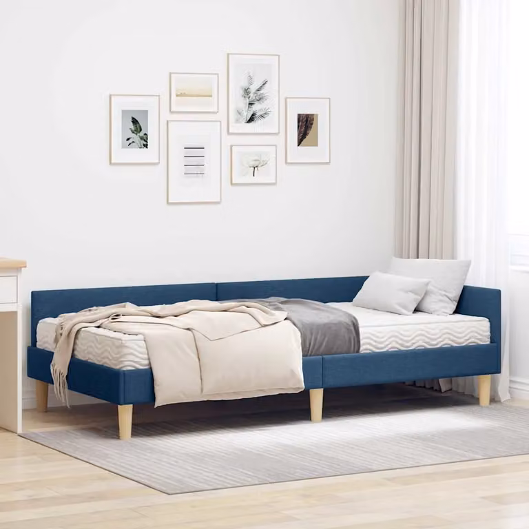vidaXL Struttura Letto Angolare con 2 Materassi in Blu, L/P/H: 90 x 190 x 57 cm