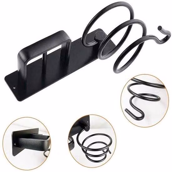 Supporto per piastra e asciugacapelli - Supporto per asciugacapelli - Universale - Montaggio a parete - Pratico organizer per asciugacapelli e piastra per capelli - Set completo con viti - Adatto per bagno, camera da letto, hotel - Colore nero