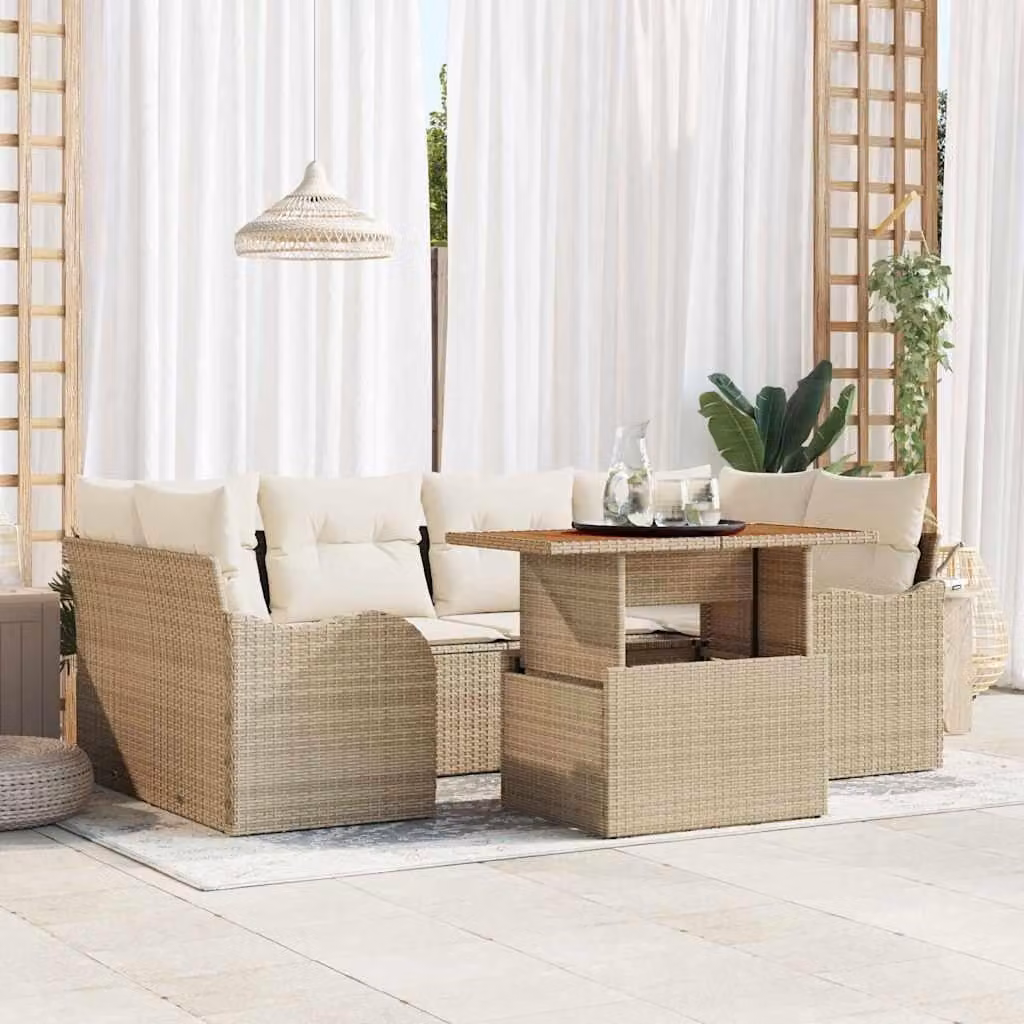Maison Exclusive - Set da giardino composto da 7 pezzi, divano, in rattan sintetico beige