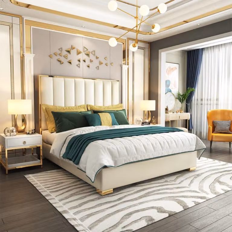 Klassisches Schlafzimmer Bett Weiß Textil Betten Leder Polster Doppel 180x200cm