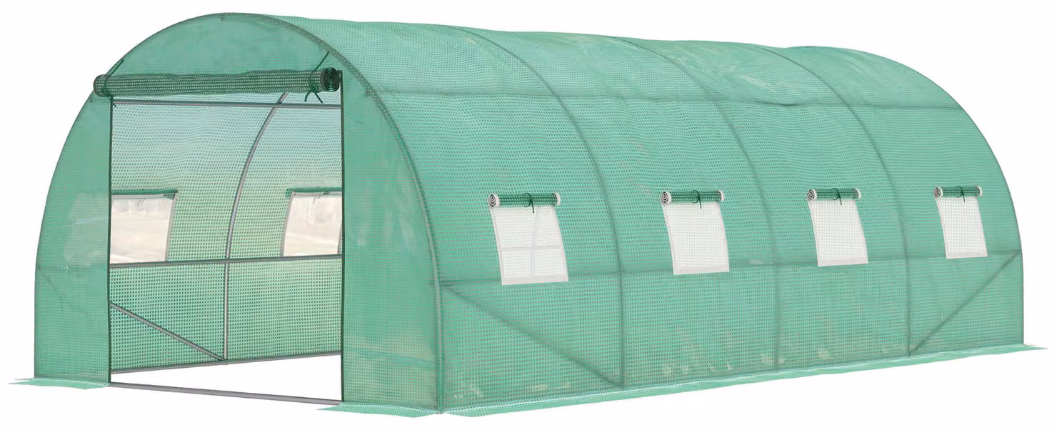 Serra Outsunny, dimensioni 5,9 x 3 x 2 metri, serra in telo con 8 finestre e porta a rullo