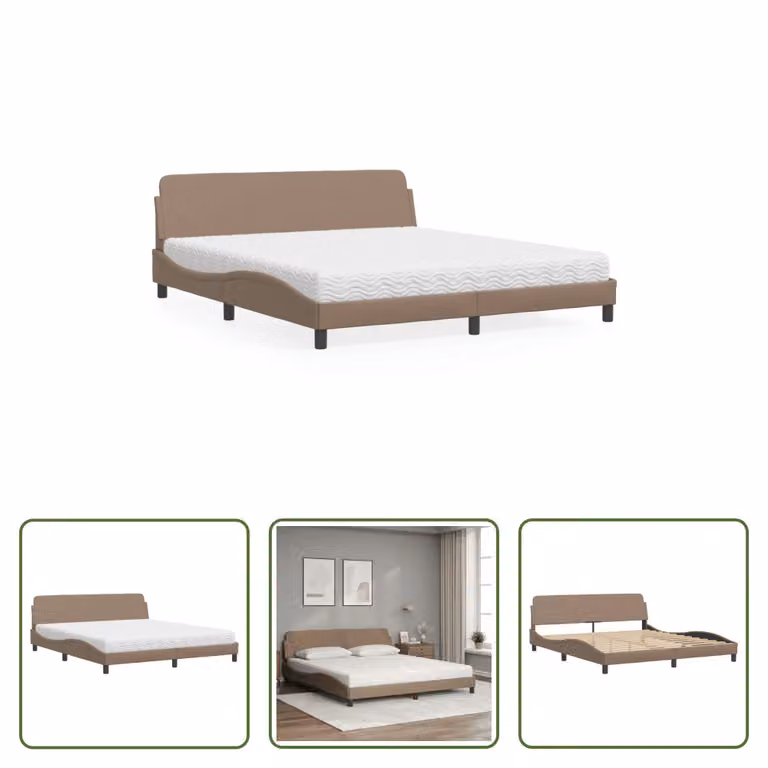 The Living Store Letto con materasso cappuccino-marrone 180x200 cm in ecopelle