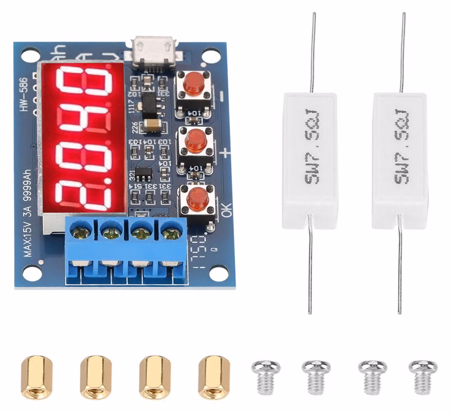 Tester per capacità delle batterie, misuratore da 1,2–12 V per batterie 18650, con LED alimentato tramite USB che indica i risultati dei test