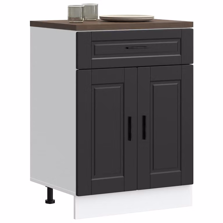 Base da cucina moderna vidaXL in legno e MDF nero con ante a battente L: 60 cm, P: 46 cm, H: 81,5 cm