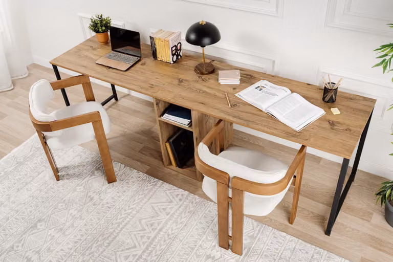 Skye Decor, Scrivania doppia - Pino Atlantico, Nero, Scrivanie, Pino Atlantico, 240 x 74 x 60 cm