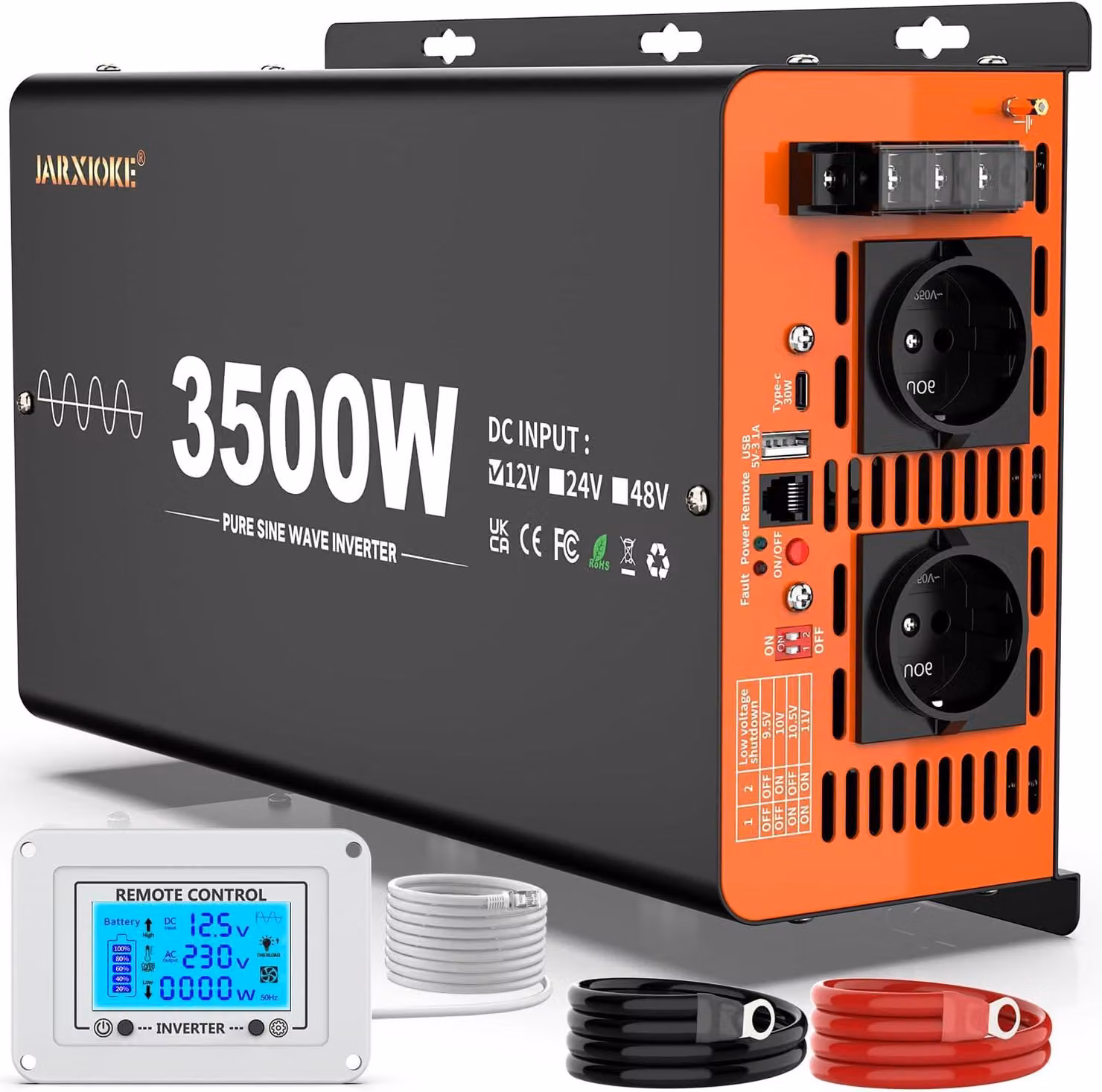 Convertitore di tensione da 12V a 230V, 3500W, onda sinusoidale pura, con display LCD e telecomando
