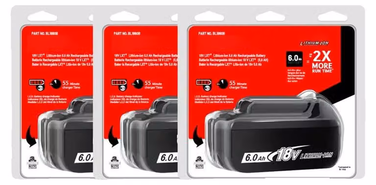 Batteria ricaricabile, 18V, capacità 6,0Ah, colore blu, compatibile con dispositivi a 18V