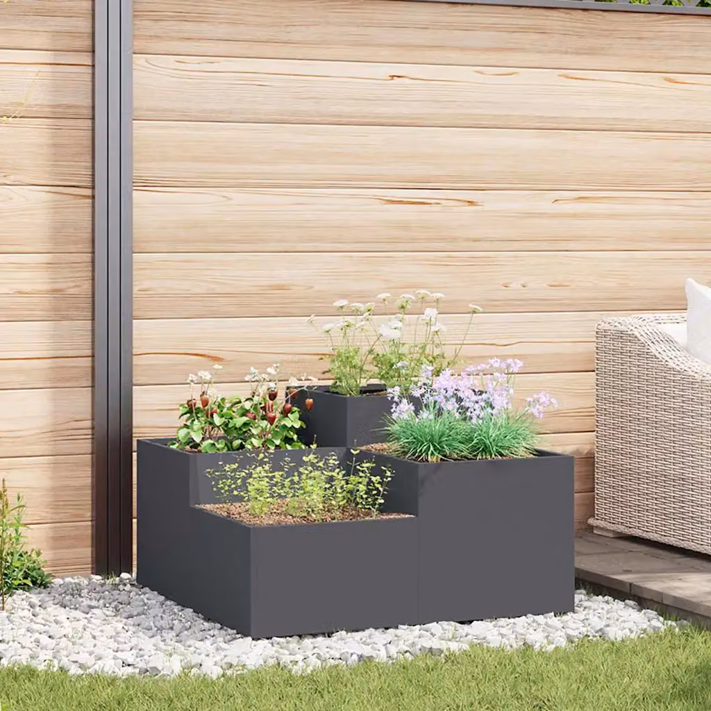 vidaXL Vaso da giardino in acciaio Antracite L: 80 cm, P: 80 cm, H: 48 cm