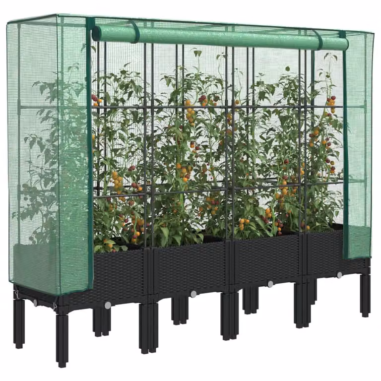 Letto rialzato con copertura serra effetto rattan vidaXL, nero e verde, L 160 cm x P 40 cm x H 140 cm