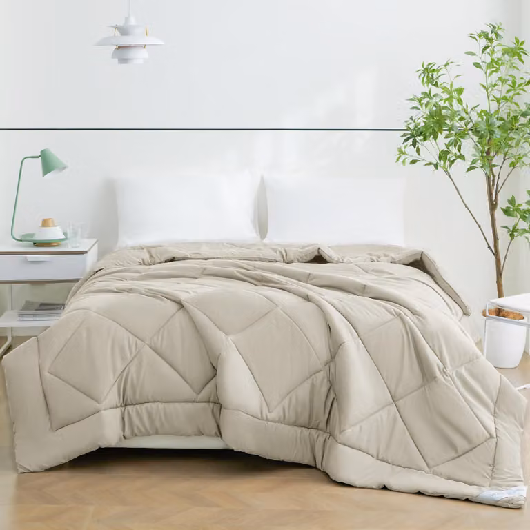 Letto estivo, dimensioni 200x200 cm, in microfibra, 150 g/m², color beige, per letto matrimoniale