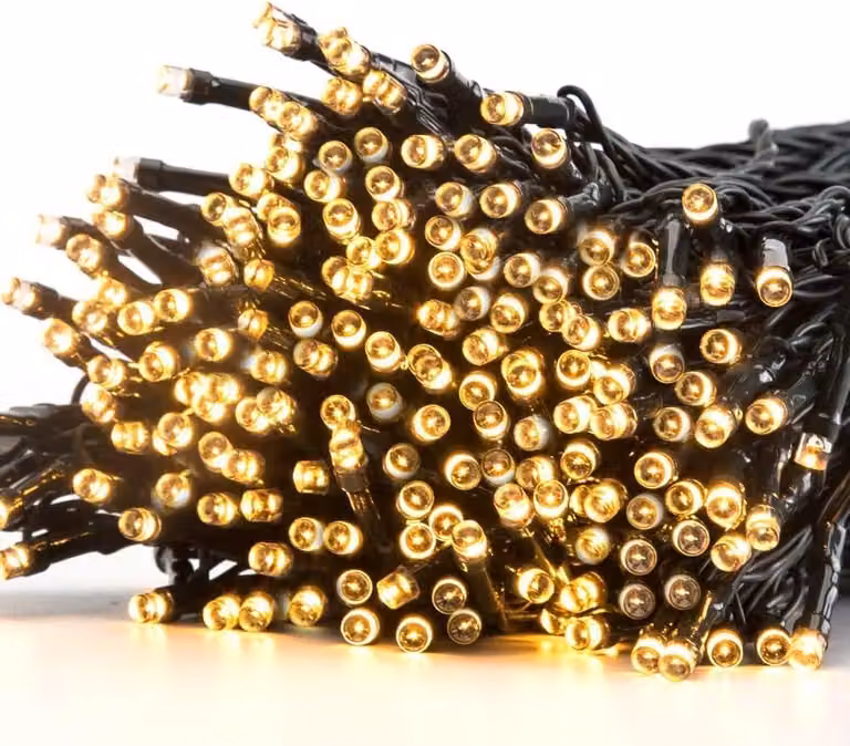 Catena luminosa a LED, 300 LED, 40 metri, luce bianca calda, alimentazione a batteria, con timer