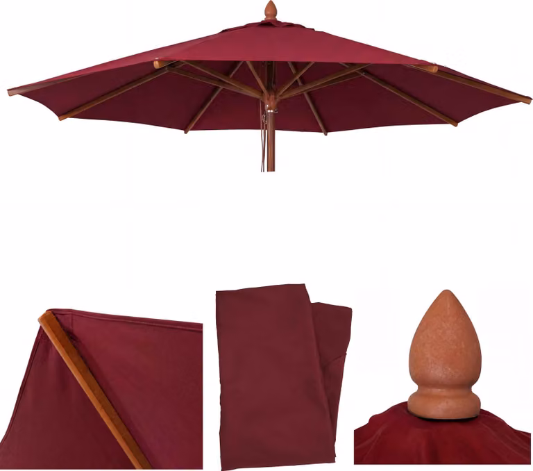 Copertura di ricambio per ombrellone da esterno in legno, modello HWC-C57b, copertura per ombrellone, rotonda, diametro 4 metri, in poliestere, colore bordeaux