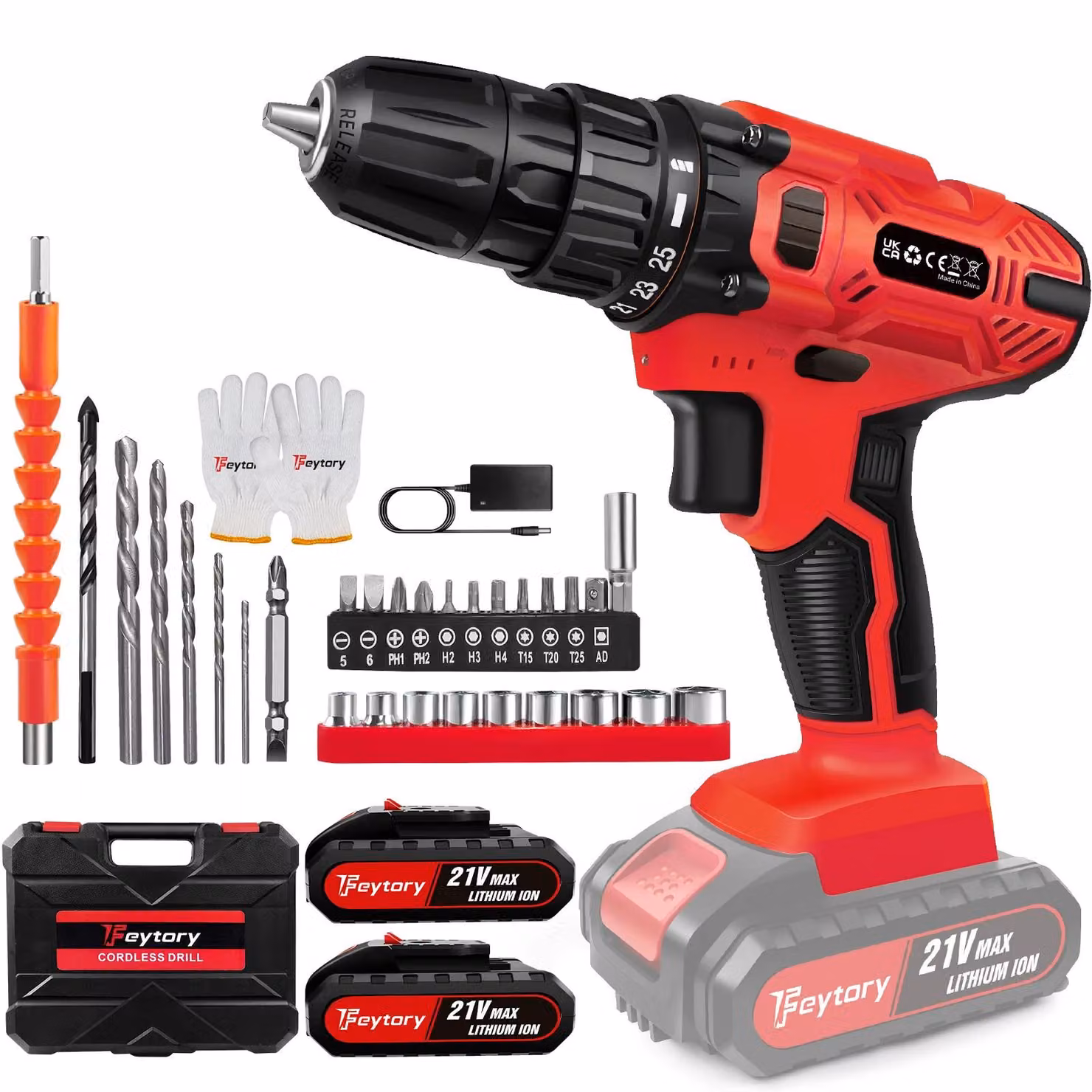 Trapano avvitatore a batteria - 21 V - 2 velocità - Coppia di serraggio di 45 Nm - 2 batterie - Luce a LED - Capacità di foratura di 23 mm - Marca: Rot