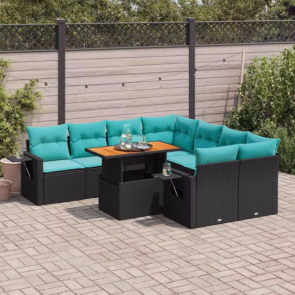 Maison Exclusive - Set da giardino 9 pezzi con cuscini in polyrattan nero