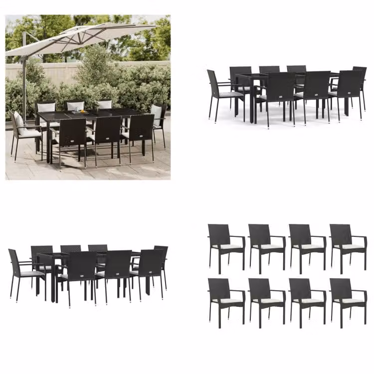 vidaXL Set da pranzo da giardino 9 pezzi con cuscini in poly rattan nero - Set da pranzo da giardino - Set da pranzo da giardino - Set da pranzo da terrazza