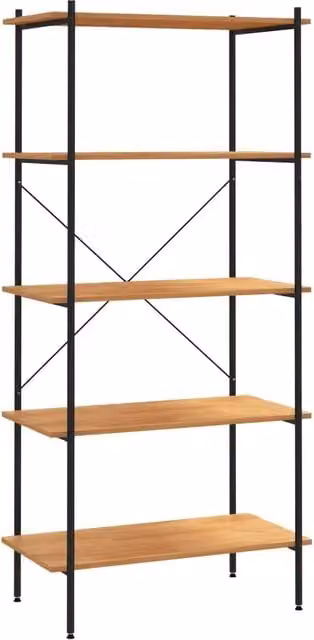 Scaffale con 5 Mensole Design Industrial in Metallo e Legno Nero e Rovere L: 80 cm, P: 40 cm, H: 163 cm CFW5412608