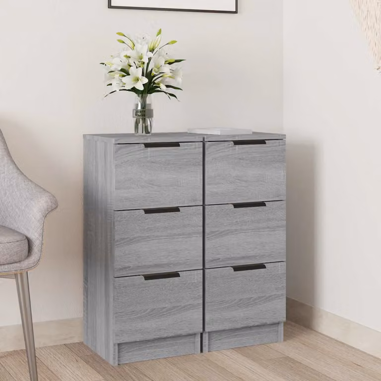 Set di 2 credenze moderne vidaXL in legno multistrato Grigio Sonoma, sospese a parete, L/P/H: 30 x 30 x 70 cm