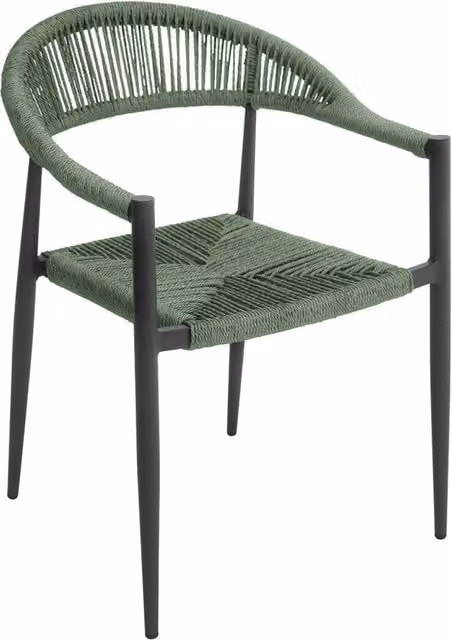 Sedia da giardino impilabile GIORDANOSHOP in alluminio verniciato antracite e corda sintetica verde L/P/H: 56 x 59 x 78 cm – 1