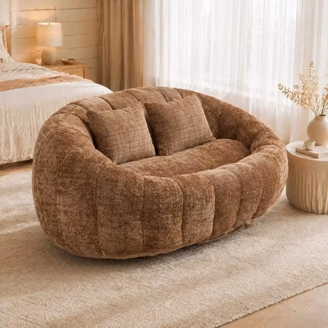 Divano lounge 2 posti in ciniglia con imbottitura in schiuma; Coffee; 150 x 95 x 63 cm