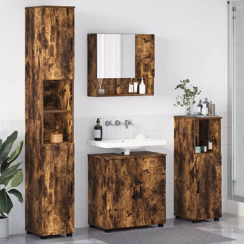 Set di mobili per il bagno vidaXL 4 pezzi in rovere marrone con montaggio a parete L/P/H: 61 x 35 x 64 cm – 1