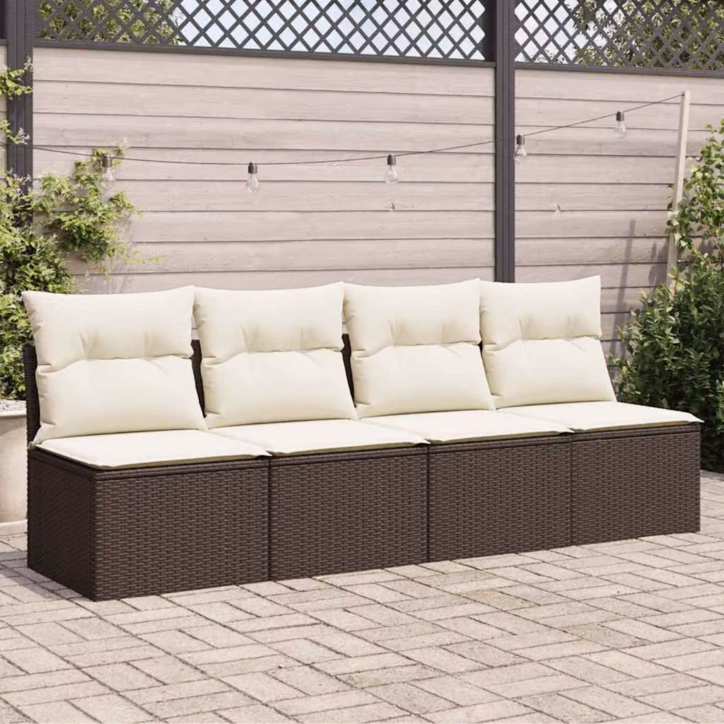 vidaXL Divano da Giardino a 4 Posti in Polyrattan con Cuscini Imbottiti e Coperture Rimovibili, Colore Marrone/Bianco/Beige, L: 220 cm x P: 69 cm x H: 62 cm